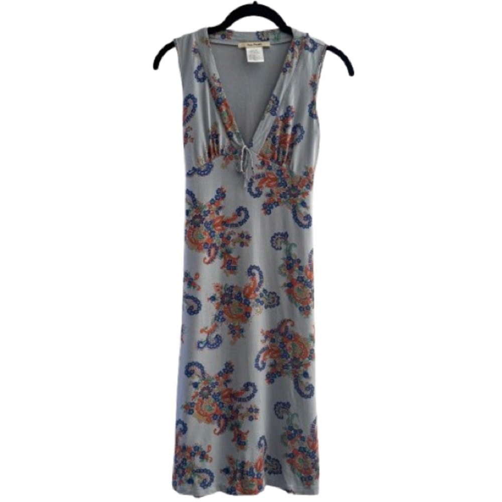 Vintage Free People Blue Paisley Floral Tie Back Dress Boho Stretch Sleeveless